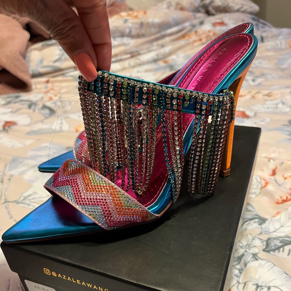 Azalea Wang multi color fringe heels